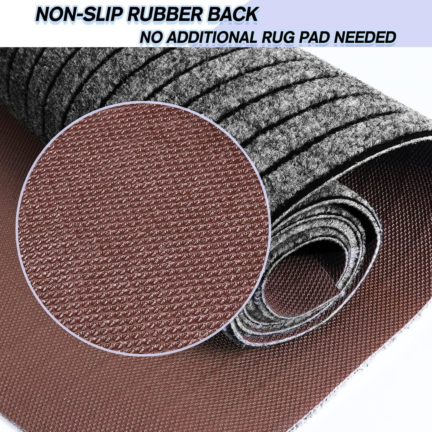 Custom Size Backed Non-Slip Area Rugs Runner, Easy Clean, Waterproof Runner Rugs for Hallway Entryway, Kitchen, Laundry, 3FT x 27FT, Gray Stripe
